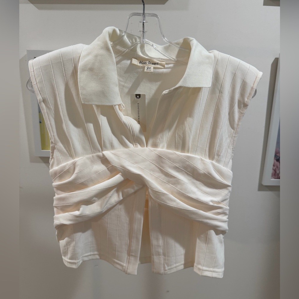Twist-Front Ivory Sleeveless Blouse